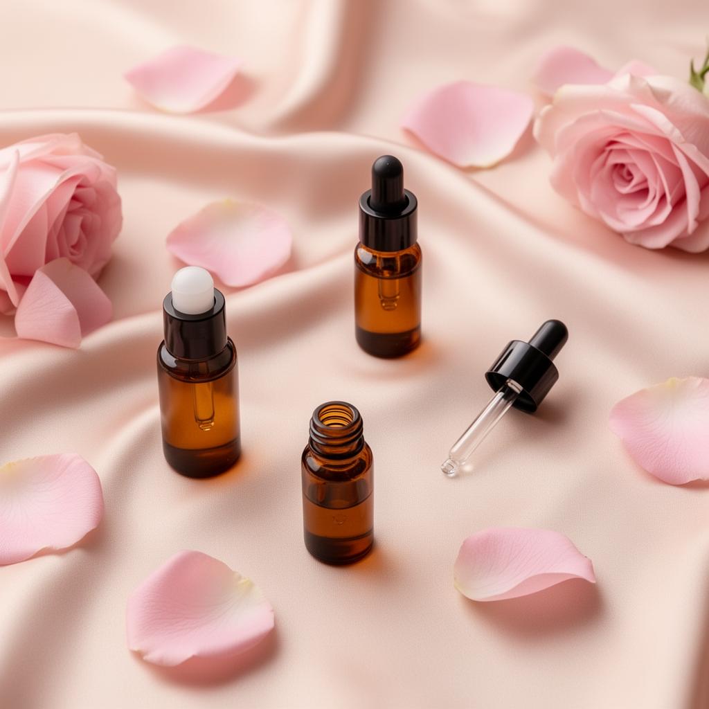 Scenturia perfume oil bottles on silk